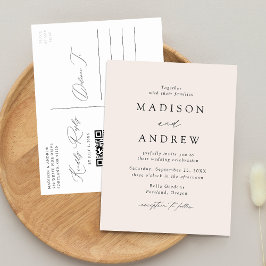Postal De Invitación Elegante Moderno Código QR de Boda Crema