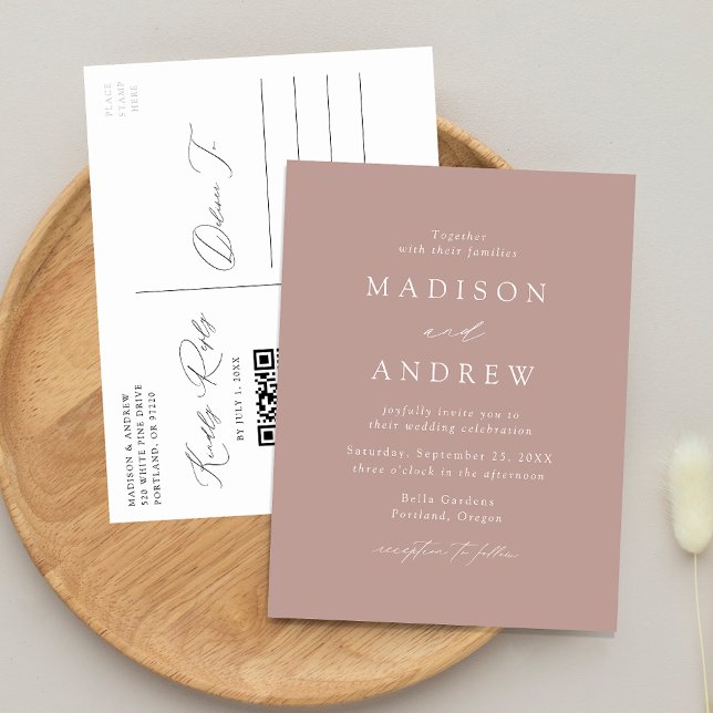 Postal De Invitación Elegante Moderno Código QR Rosa Polvoriento para B (Subido por el creador)