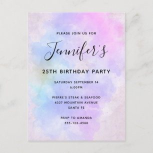 Postal De Invitación Elegante morado color azul rosa azul acuático cump