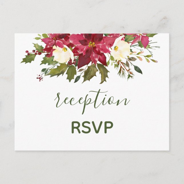 Postal De Invitación Elegante Navidades De Poinsettia Rojo Recepción RS (Anverso)