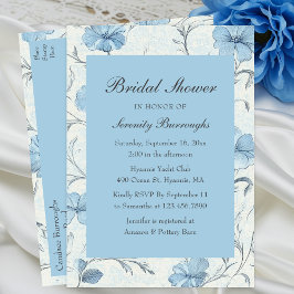 Postal De Invitación Elegante país Dusty Blue Floral Bridal Shower