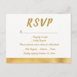 Postal De Invitación Elegante Partido de Boda Glam de Oro y Blanco RSVP