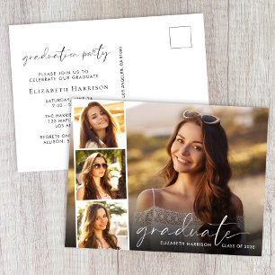 Postal De Invitación Elegante Partido de Graduación de Tira Fotográfica