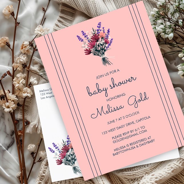 Postal De Invitación Elegante PERSONALIZADO de BABY SHOWER de Wildflowe (Elegant Wildflower Bouquet BABY SHOWER CUSTOM Invitation Postcard)