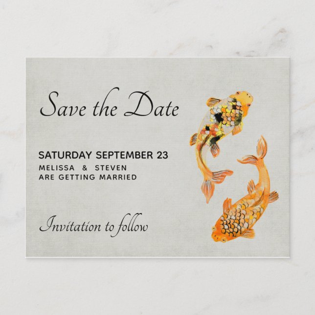 Postal De Invitación Elegante pescado de Koi Gold Save the Date (Anverso)
