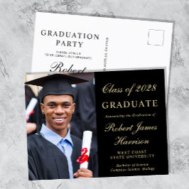 Postal De Invitación Elegante Photo College Black Graduation Party