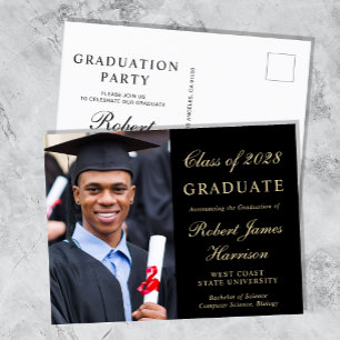 Postal De Invitación Elegante Photo College Black Graduation Party