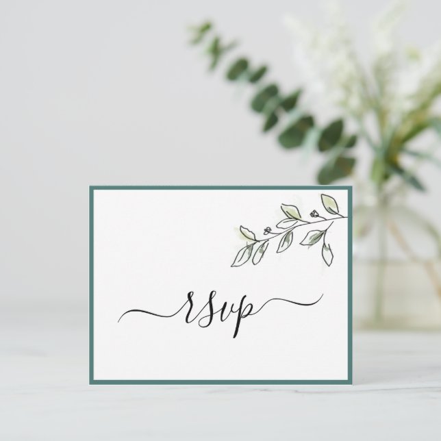 Postal De Invitación Elegante Piso Moderno Verde Botánico RSVP (Anverso de pie)