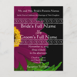 Postal De Invitación Elegante Plum Gerber Daisy Wedting
