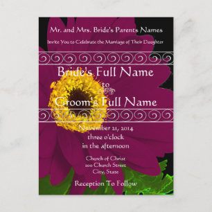 Postal De Invitación Elegante Plum Gerber Daisy Wedting