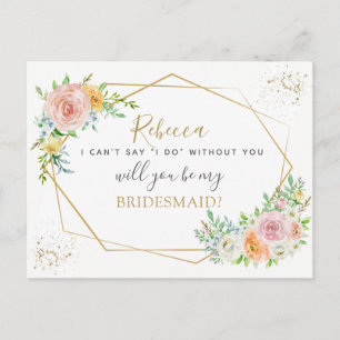 Postal De Invitación Elegante propuesta floral y dorada BRIDESMAID