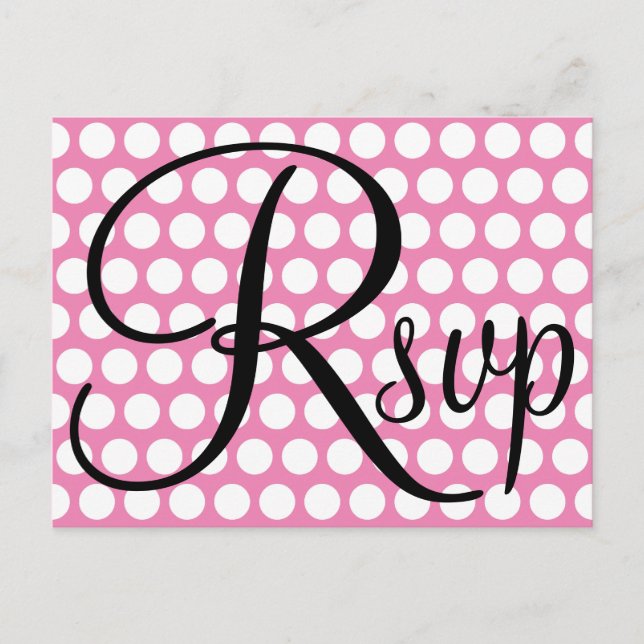 Postal De Invitación Elegante punto de polka rosa y blanco RSVP negro (Anverso)