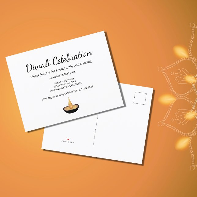 Postal De Invitación Elegante Purpurina de oro Diya Lamp Diwali Celebra (Subido por el creador)