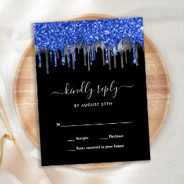 Postal De Invitación Elegante Purpurina de Plata Azul Dris Boda RSVP