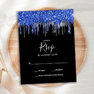 Postal De Invitación Elegante Purpurina de Plata Azul Dris Boda RSVP