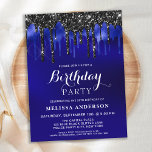 Postal De Invitación Elegante Purpurina negro azul delata fiesta de cum<br><div class="desc">Invite a amigos y familiares a su fiesta de cumpleaños con estas elegantes invitaciones para fiestas de cumpleaños y suministros de fiesta en purpurina azul y negro. Estas invitaciones azules y negras de cumpleaños también son perfectas para fiestas de retiro y graduación y celebraciones, solamente cambiar el evento en la...</div>