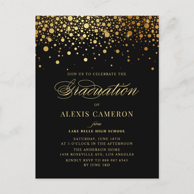 Postal De Invitación Elegante Relieve metalizado dorado falso Confetti  (Anverso)