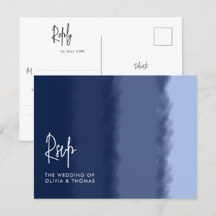 Postal De Invitación Elegante respuesta de boda con olas de playa navy