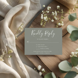 Postal De Invitación Elegante respuesta de boda en verde oliva minimali