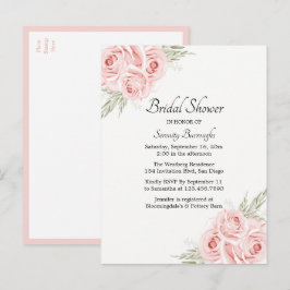 Postal De Invitación Elegante Rosa acuarela Floral rosa ducha de novia