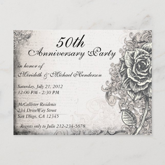 Postal De Invitación Elegante Rosa  de aniversario invitado Fiesta (Anverso)