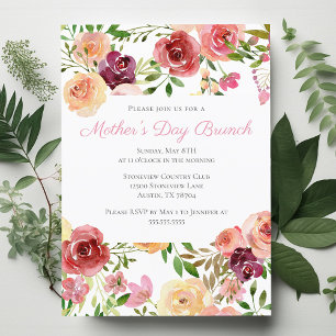 Postal De Invitación Elegante Rosa de brunch del día de la madre con fl