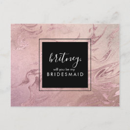 Postal De Invitación Elegante rosa de mármol dorado serás mi dama de ho