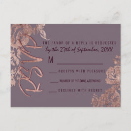 Postal De Invitación Elegante Rosa Dorado Floral RSVP Malva