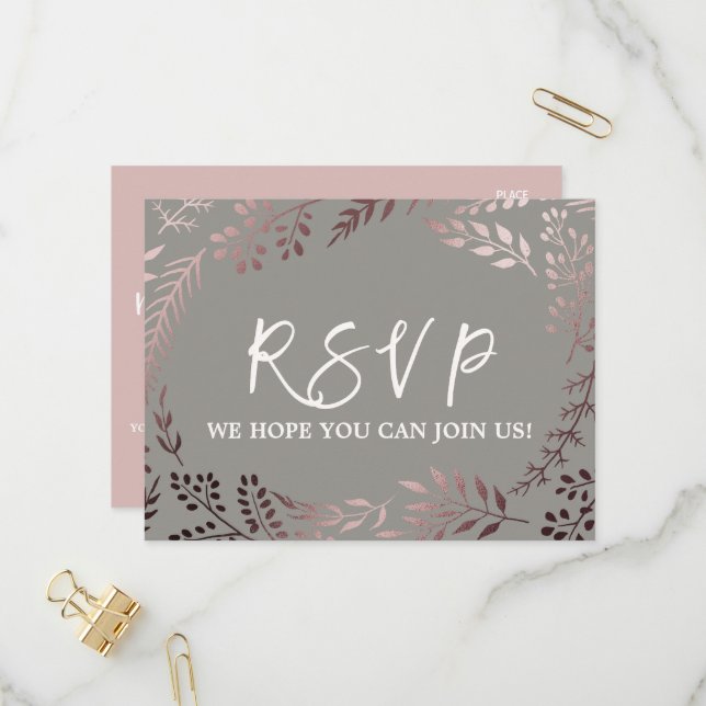 Postal De Invitación Elegante Rosa Gold y Gray Song Request RSVP (Anverso/Reverso In Situ)