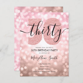 Postal De Invitación Elegante Rosa moderno Oro 30 cumpleaños Fiesta