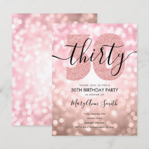 Postal De Invitación Elegante Rosa moderno Oro 30 cumpleaños Fiesta