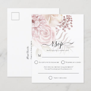 Postal De Invitación Elegante Rosa polvoriento Florals Wedding RSVP