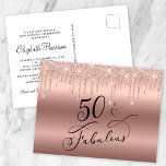 Postal De Invitación Elegante Rosa Purpurina de Oro 50 cumpleaños<br><div class="desc">Moda y elegante invitación postal de 50 cumpleaños. "50 & Fabulous" está escrito en un guión elegante contra un fondo dorado rosa y un purpurina de imitación de oro rosa goteando desde la parte superior. Fácilmente personaliza con su nombre y los detalles de la fiesta de 50 años al revés....</div>