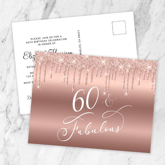 Postal De Invitación Elegante Rosa Purpurina de Oro Fiesta de cumpleaño (Subido por el creador)