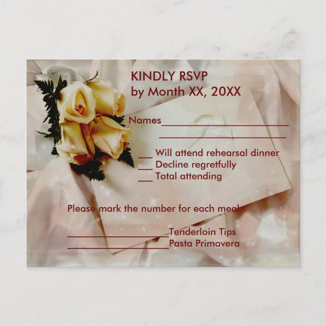 Postal De Invitación Elegante Rosas Amarillas de Marfil RSVP Prueba Pos (Anverso)