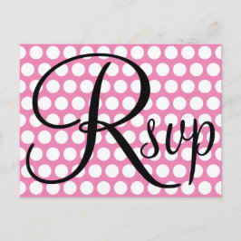 Postal De Invitación Elegante RSVP negro con lunares rosados y blancos