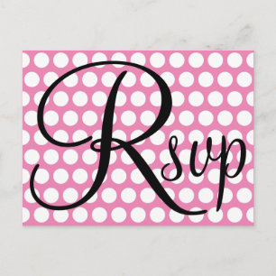 Postal De Invitación Elegante RSVP negro con lunares rosados y blancos