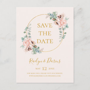 Postal De Invitación Elegante Rubor Floral Pastel Guardar La Postcarta 