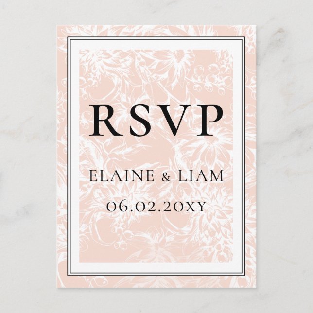 Postal De Invitación Elegante Rubor Floral Wedding rsvp (Anverso)