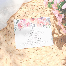 Postal De Invitación Elegante Rubor Flores rosas primera comunión sagra