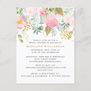 Postal De Invitación Elegante Rubor Gold Watercolor Floral Bridal Showe