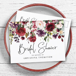 Postal De Invitación Elegante Rubor Wine Floral Bridal Shower
