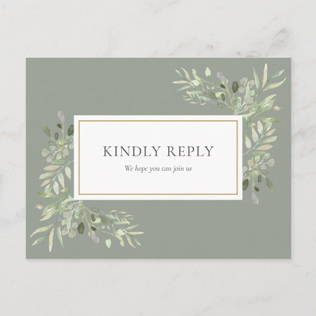 Postal De Invitación Elegante Sage Green Greenery Wedding RSVP (Anverso)