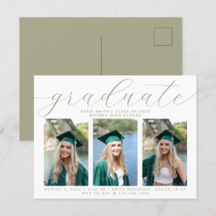 Postal De Invitación Elegante Sage Script Graduación Minimalista 3 Foto