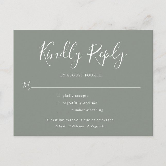 Postal De Invitación Elegante Script Sage Green Wedding RSVP (Anverso)