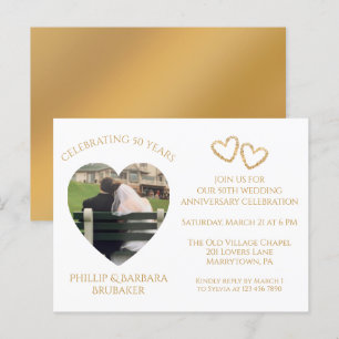 Postal De Invitación Elegante simple foto de oro 50 años de Boda