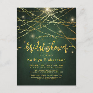Postal De Invitación Elegante Sparkling Gold String ilumina la ducha de