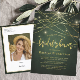 Postal De Invitación Elegante Sparkling Gold String ilumina la ducha de