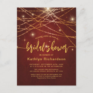 Postal De Invitación Elegante Sparkling Gold String ilumina la ducha de