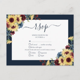 Postal De Invitación Elegante Sunflower Burgundy Marina Boda Azul RSVP